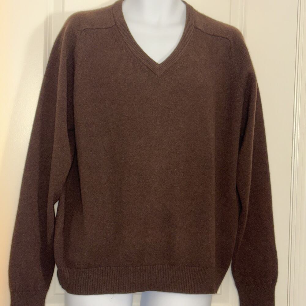 LL Bean Men’s 100% Lamb wool Brown V Neck Sweater Size M